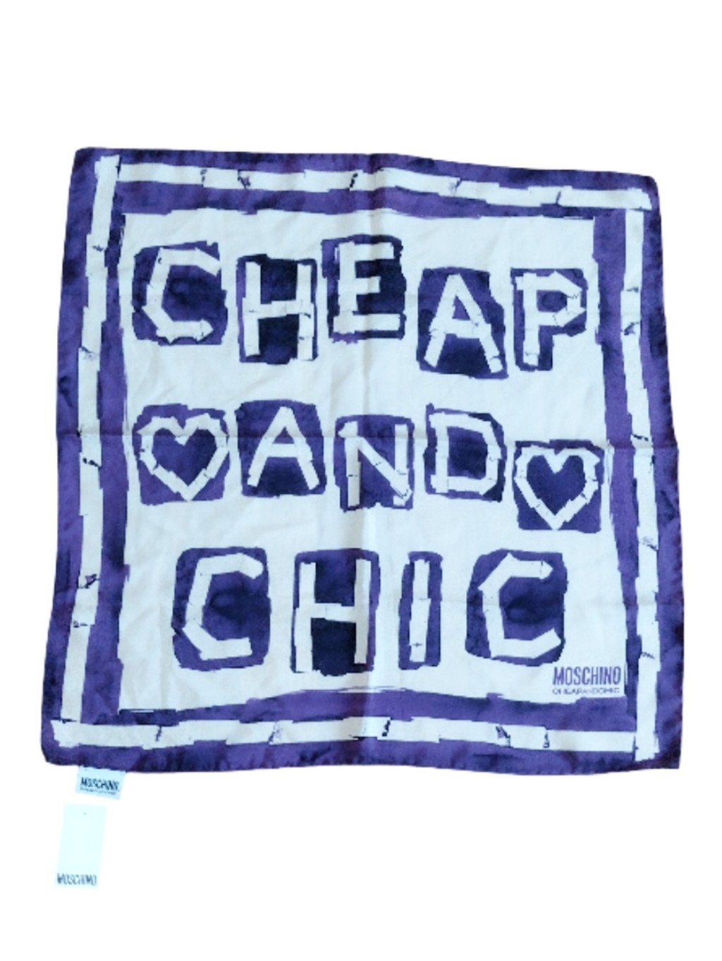 Moschino Cheap  Chic 100 Silk Scarf Purple Heart Print Made In Italy Nwt Rare